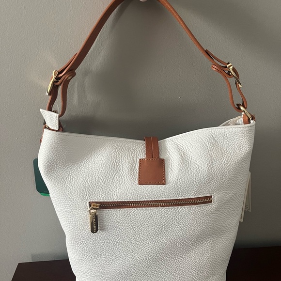 Valentina Italian Leather White and Tan Shoulder Bag - Picture 2 of 4
